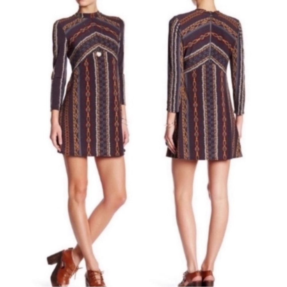 Free People Stella Long Sleeve Geometric Dress - Black, Brown, Blue